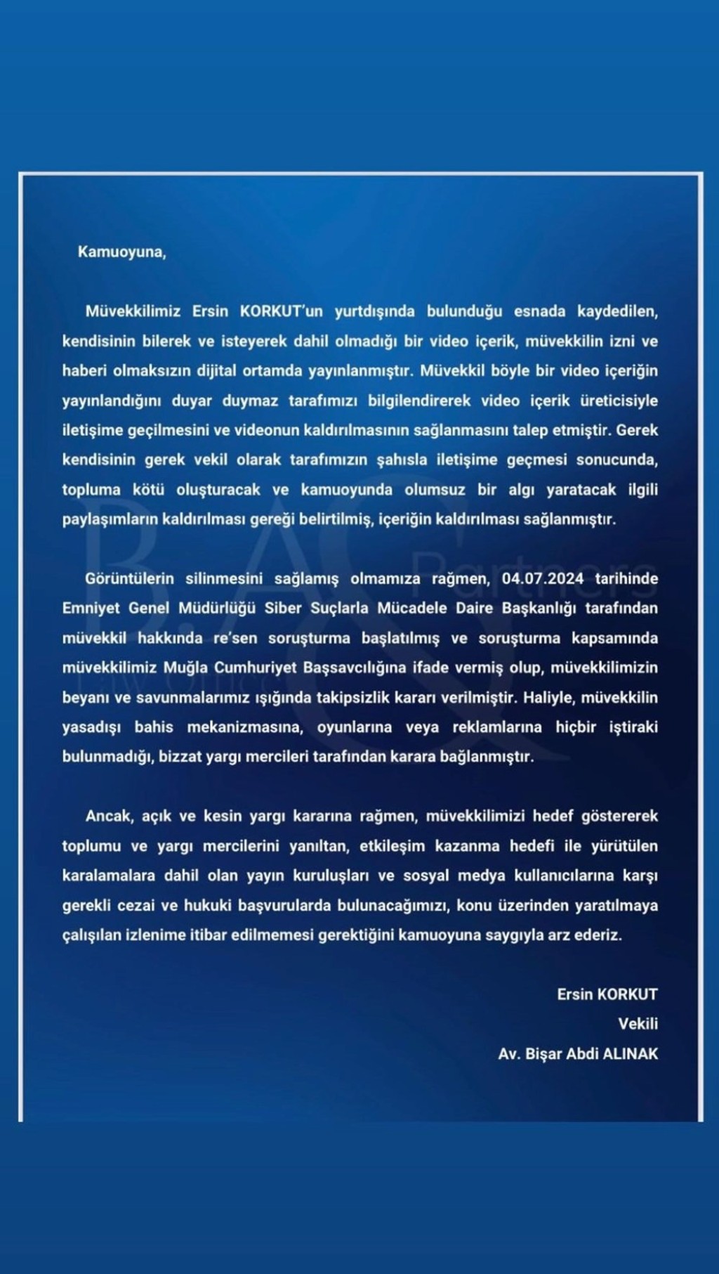 Ersin Korkut yasa dışı bahis açıklamasında bulundu