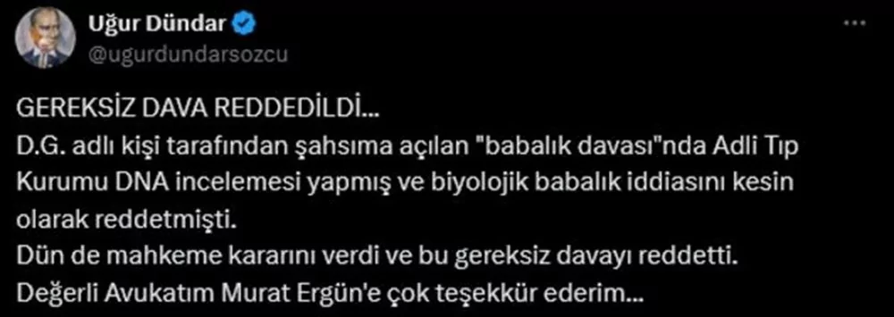 Uğur Dündar'ın babalık davasından son gelişme