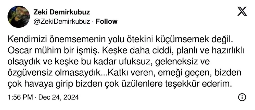 Zeki Demirkubuz, Oscar sessizliğini bozdu! Kısa listeye giremedi
