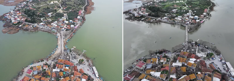 Debisi yükselen Uluabat Gölü'nün suyu Gölyazı'da evlerin duvarına dayandı