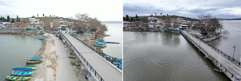 Debisi yükselen Uluabat Gölü'nün suyu Gölyazı'da evlerin duvarına dayandı