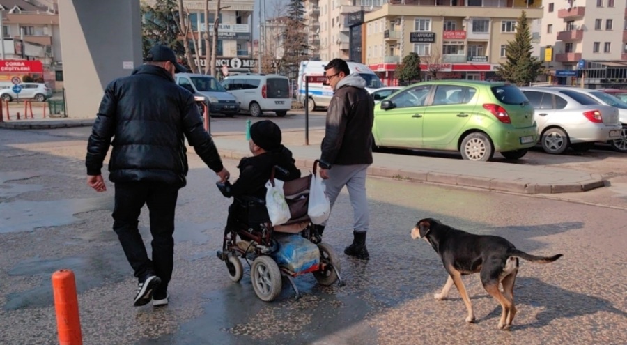 Bursa'da tedavi gören engelli sahibini saatlerce kapıda bekliyor