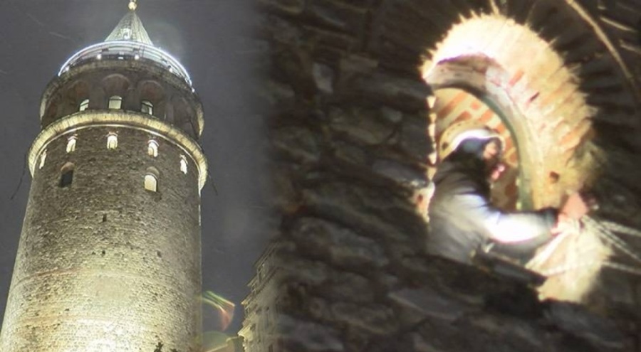 Galata Kulesi'den demir korkuluklar koptu