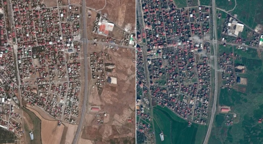 Depremin tahribatı uydudan böyle görüntülendi