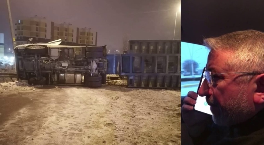 Deprem bölgesine giden tır yolda kaza yaptı