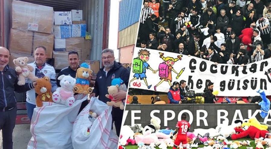 Beşiktaş tribünlerinden atılan oyuncaklar,  depremzede çocuklara ulaştı