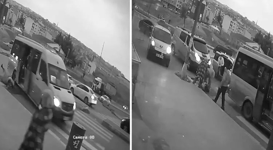 Kapısı açık minibüsten kucağında çocukla yola düştü