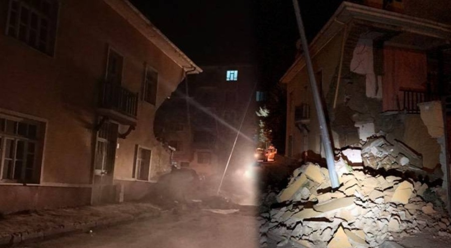 Elazığ'da yıkım kararı alınan binanın bir kısmı çöktü