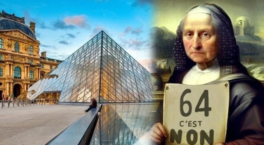 Emeklilik protestolarına Mona Lisa'da katıldı
