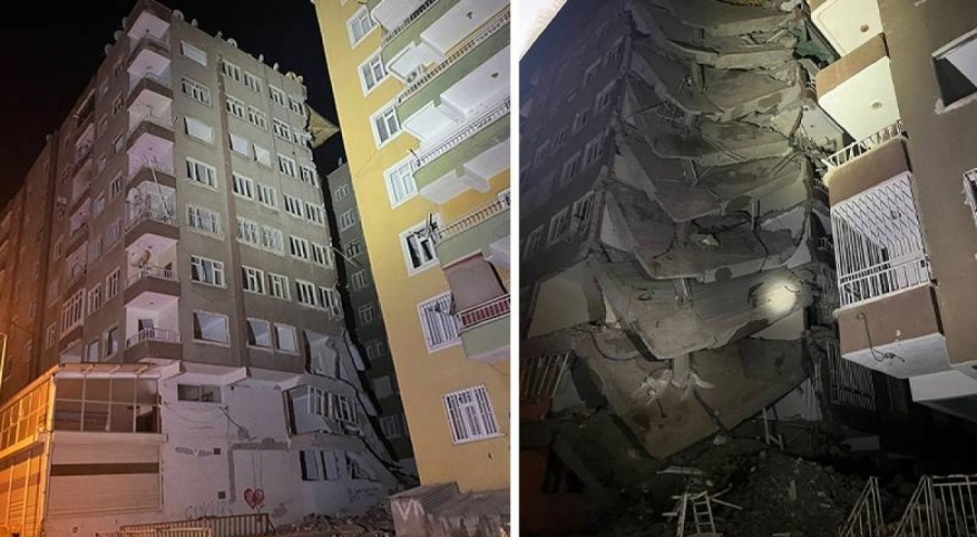 Diyarbakır'da ağır hasarlı bina kısmen çöktü