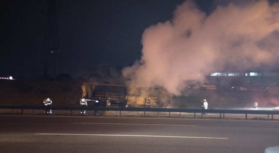 TEM'de seyir halindeki TIR alevlere teslim oldu