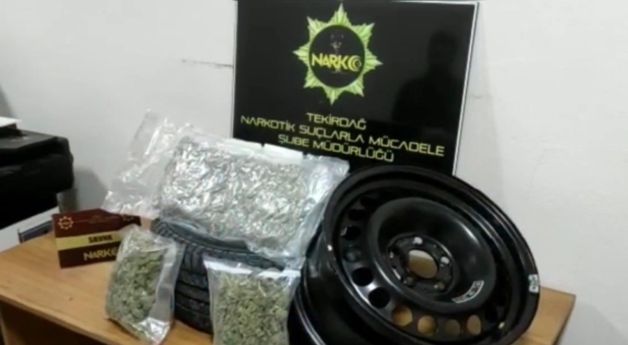 Araç lastiği içinden 16 kilo uyuşturucu çıktı