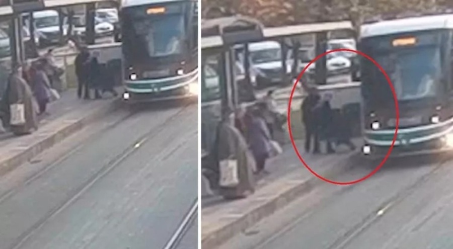 İzmit'te güvenlik görevlisi bir kadını tramvay altında kalmaktan kurtardı