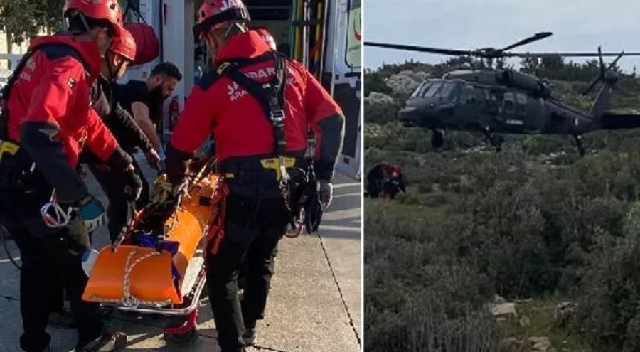 Antalya'da dağlık alana düşen paraşütçü, jandarma helikopteriyle taşındı