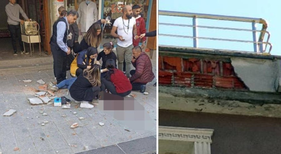 Yoldan geçen kadının üzerine  beton parçası düştü