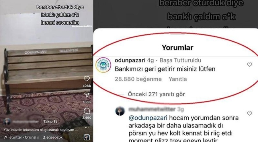 Aşkını ilan ettiği bankı evine götürdü, belediyeden cevap gecikmedi: Bankımızı geri getirir misiniz lütfen