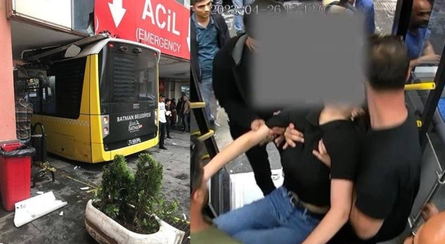 Şoför, yolcusu fenalaşınca hastaneye getirdi, otobüs acil servisin tavanına sıkıştı