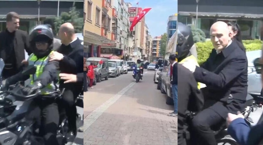Bakan Soylu miting alanına motosikletle gitti
