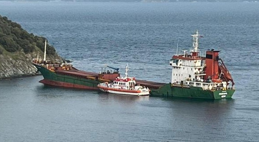 Balıkesir'de Marmara Adası açıklarında karaya oturan gemi, 3 saatte kurtarıldı