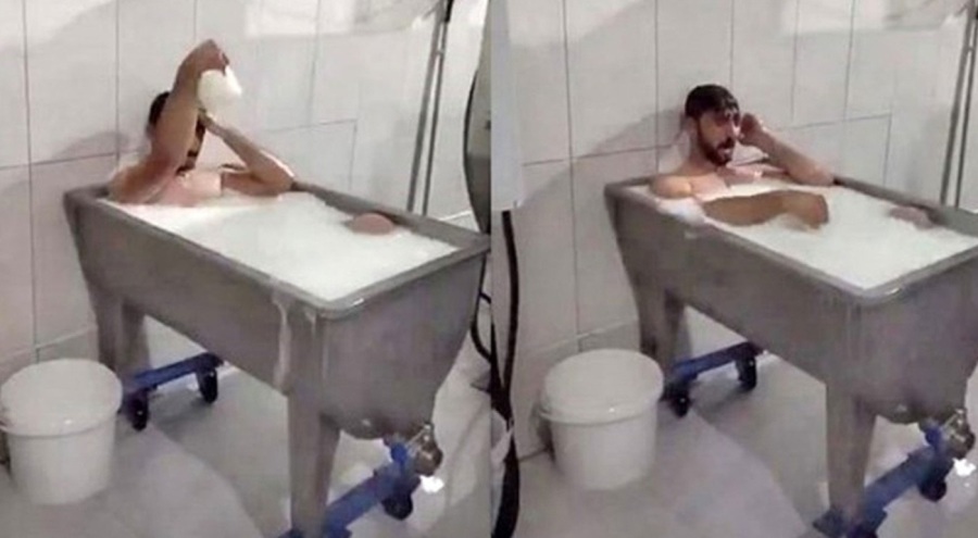 Süt banyosu yapan işçiden canlı yayında şaşırtan açıklama!