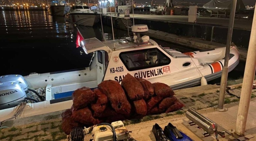 İzmir Körfezi'nde kaçak midye avcılığı yapan 2 şüpheli yakalandı
