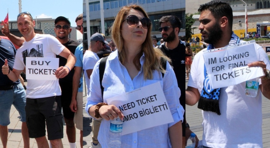 İngiliz ve İtalyanlar ellerindeki yazıyla bilet arıyor