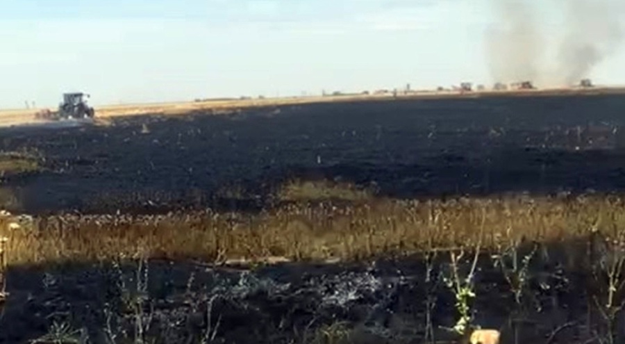 Mardin'de güneş merceği yerleştirilen buğday arazisinde yangın