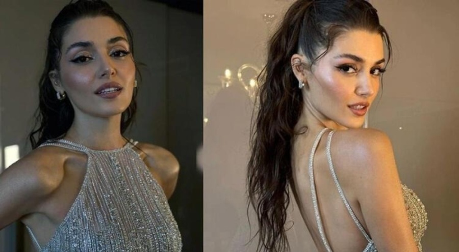 Hande Erçel'den ışıltılı mini elbisesiyle olay pozlar!