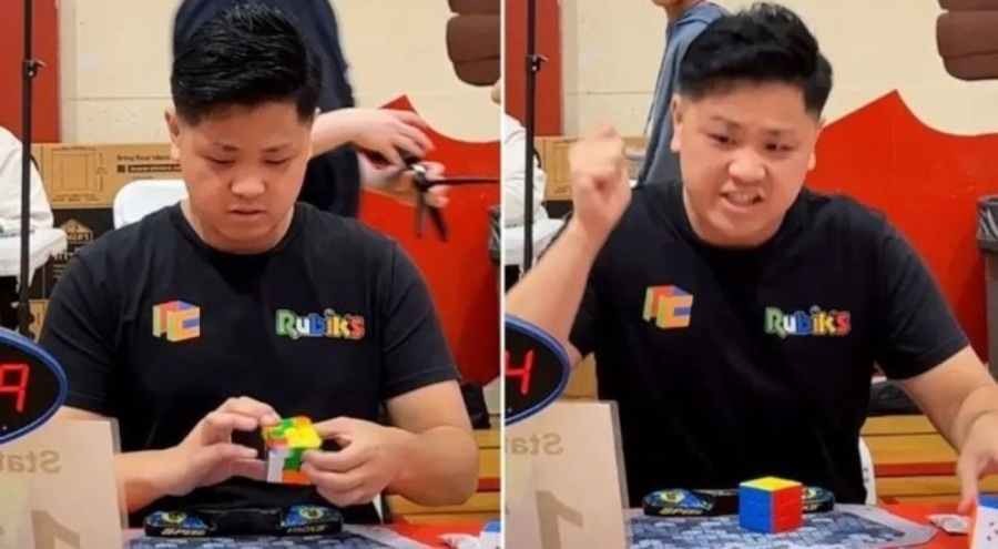 Rubik küpünü 3.13 saniyede çözerek rekor kırdı