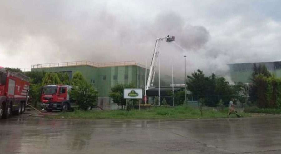 İzmir'de yıldırım düşen turşu fabrikasında yangın