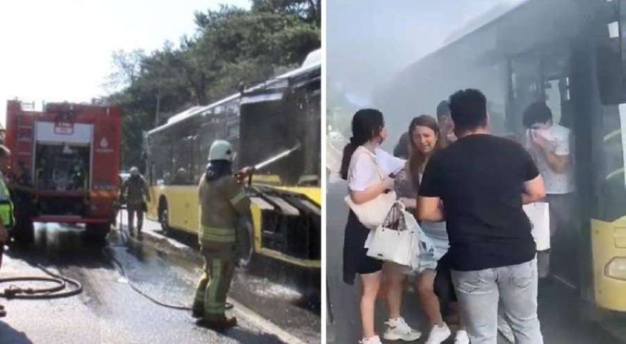 İETT otobüsü alev aldı