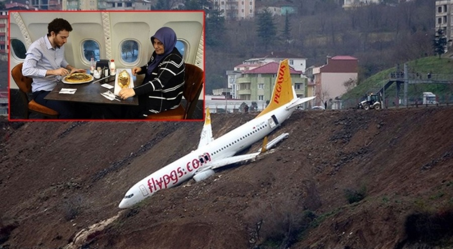Trabzon'da ölümden döndükleri uçakta pide yediler