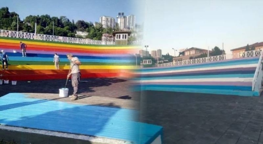 AK Partili belediye gökkuşağı renklerinin üstünü boyattı