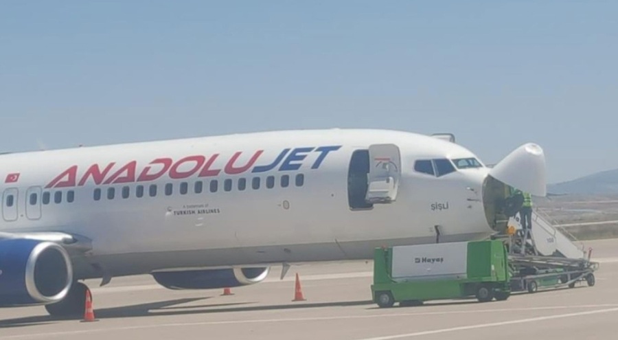 Kuş sürüsüne çarpan uçak acil iniş yaptı