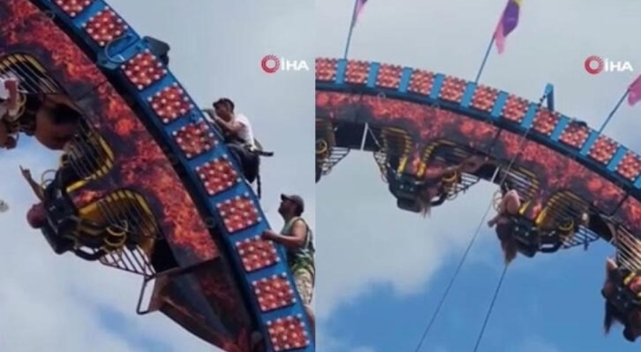 Eğlence treninde saatlerce baş aşağı mahsur kaldılar!