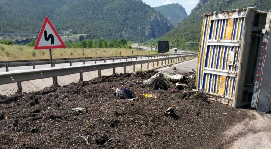 Bilecik'te devrilen tırın sürücüsü yaralandı