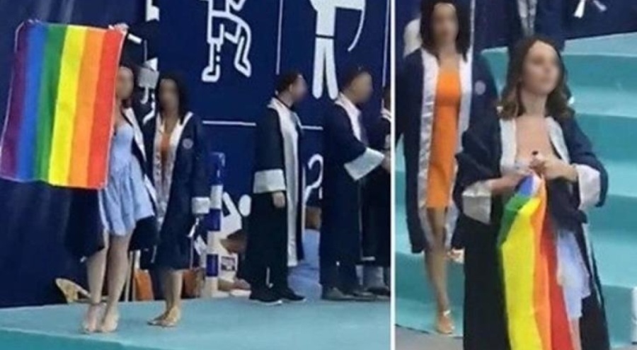 Mezuniyet töreninde LGBT bayrağı açılmıştı! Üniversite'den açıklama geldi