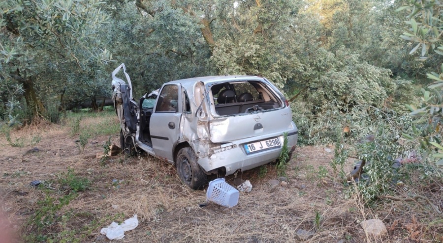 Bursa'da otomobil zeytinliğe uçtu! 1 ölü 1 yaralı