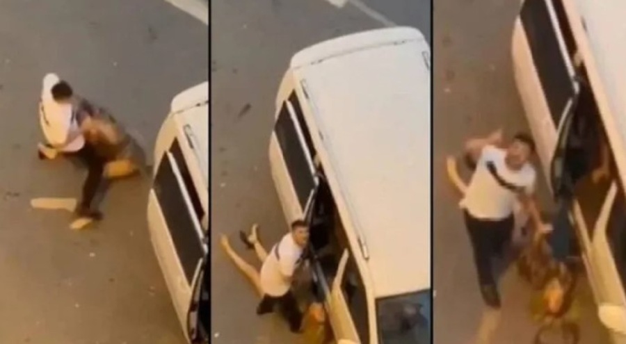 Sokak ortasında dehşet! Kadını döverek bayılttı