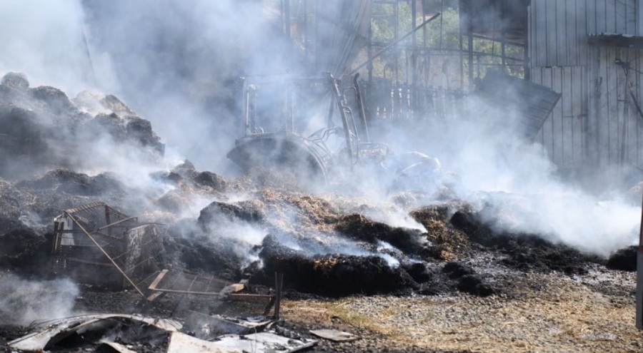 Keşan'da yangın: 4 bin saman balyası, 1 traktör ve sera kullanılamaz hale geldi