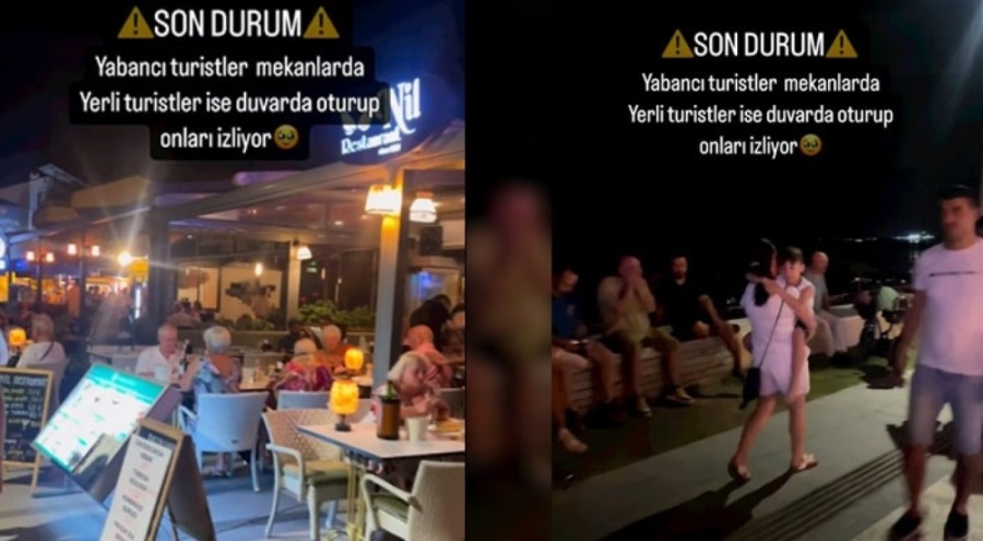 Fethiye'de yabancı turistler yemek yedi, yerli turist izledi