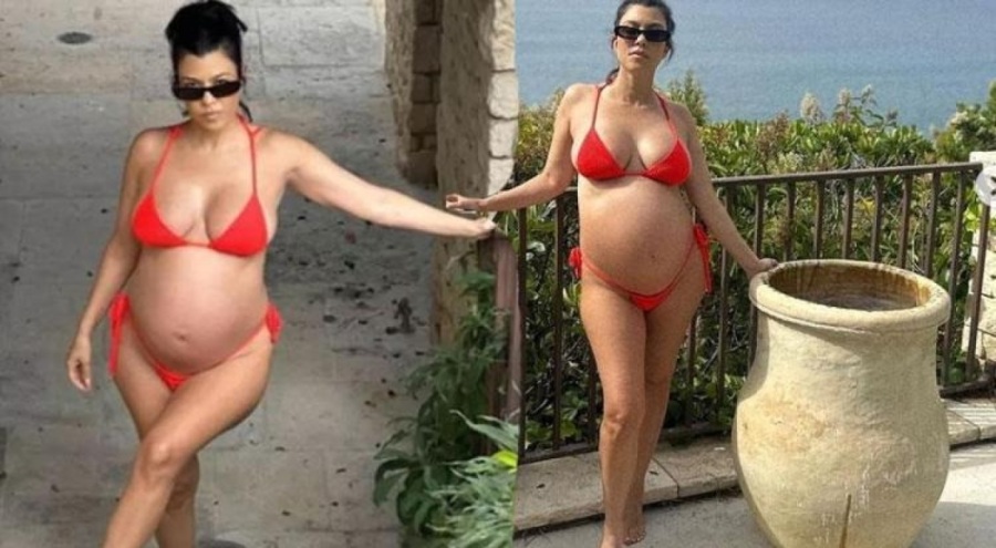 Hamile Kourtney Kardashian bikiniyle kamera karşısına geçti