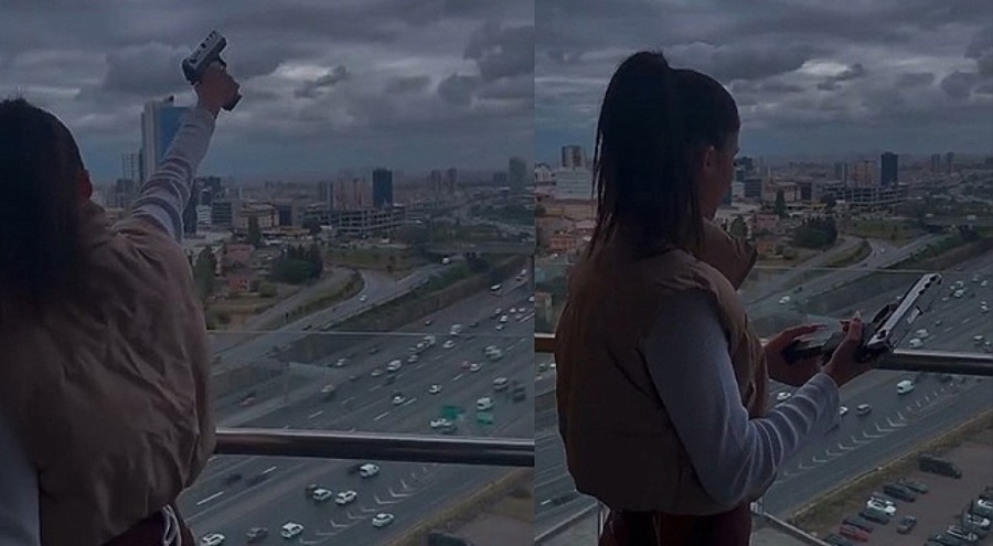 Balkondan silahla rastgele ateş eden kadın yakalandı