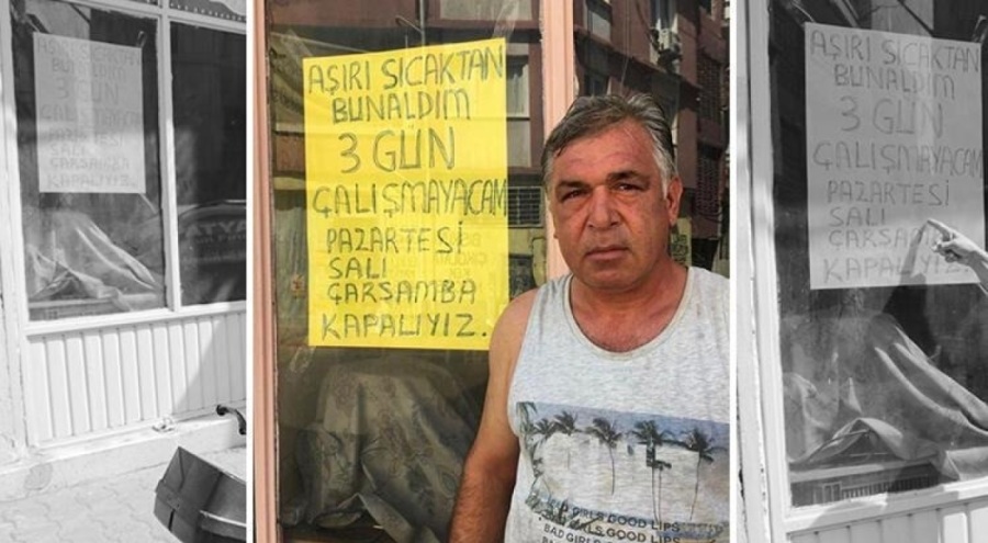 Adana'da aşırı sıcaklardan bunalan kişi dükkanını kapattı