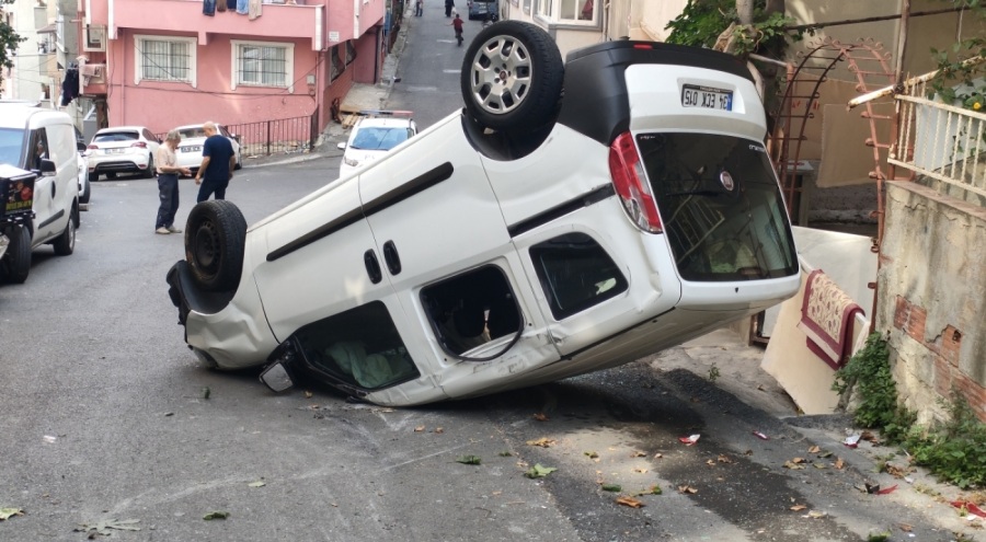 Freni tutmayan araç takla attı!