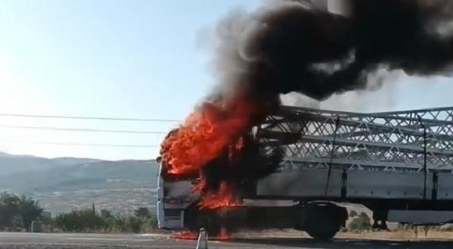 Seyir halinde TIR alev aldı!