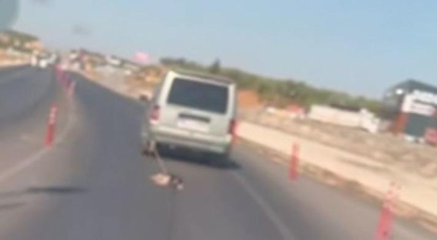 Gaziantep'te vicdansız adam köpeği metrelerce sürükledi