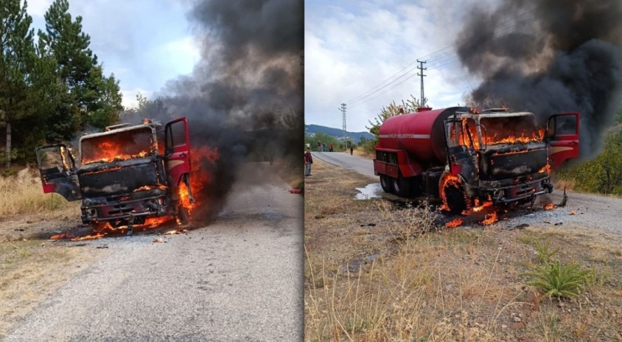 Çorum'da yangın ihbarına giden itfaiye aracı alev topuna döndü
