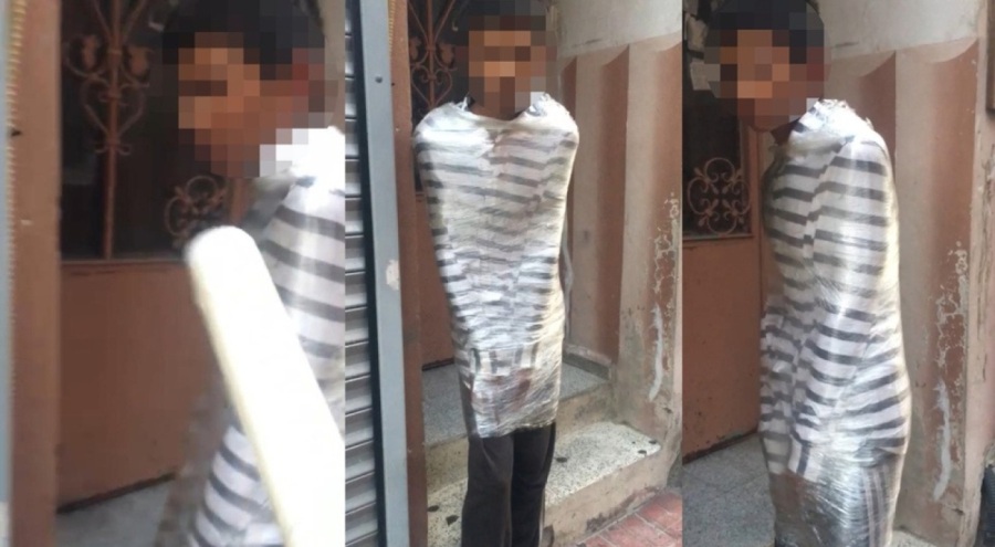 Hırsızı yakalayıp streç filmle sardı!