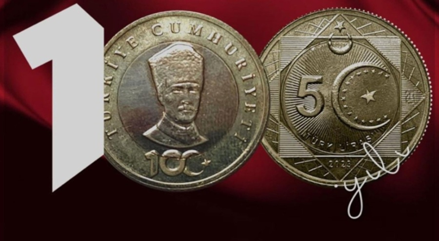 Cumhuriyet'in 100. yılına özel madeni 5 lira basıldı